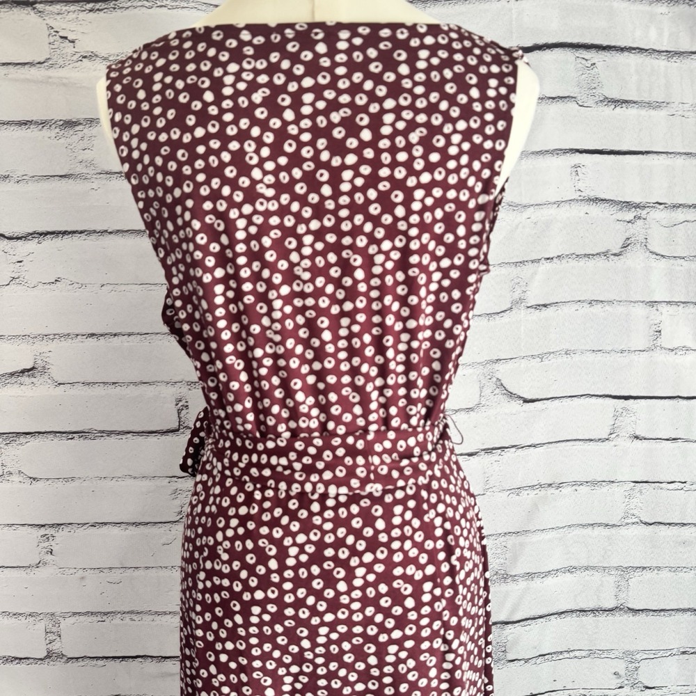 LOFT Petite Medium MP Burgundy Abstract Dot Cowl Neck Tie Waist Dress - Picture 6 of 15
